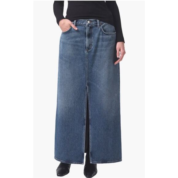 AGOLDE Leif Longline Denim Skirt 100% Cotton Pockets Long...